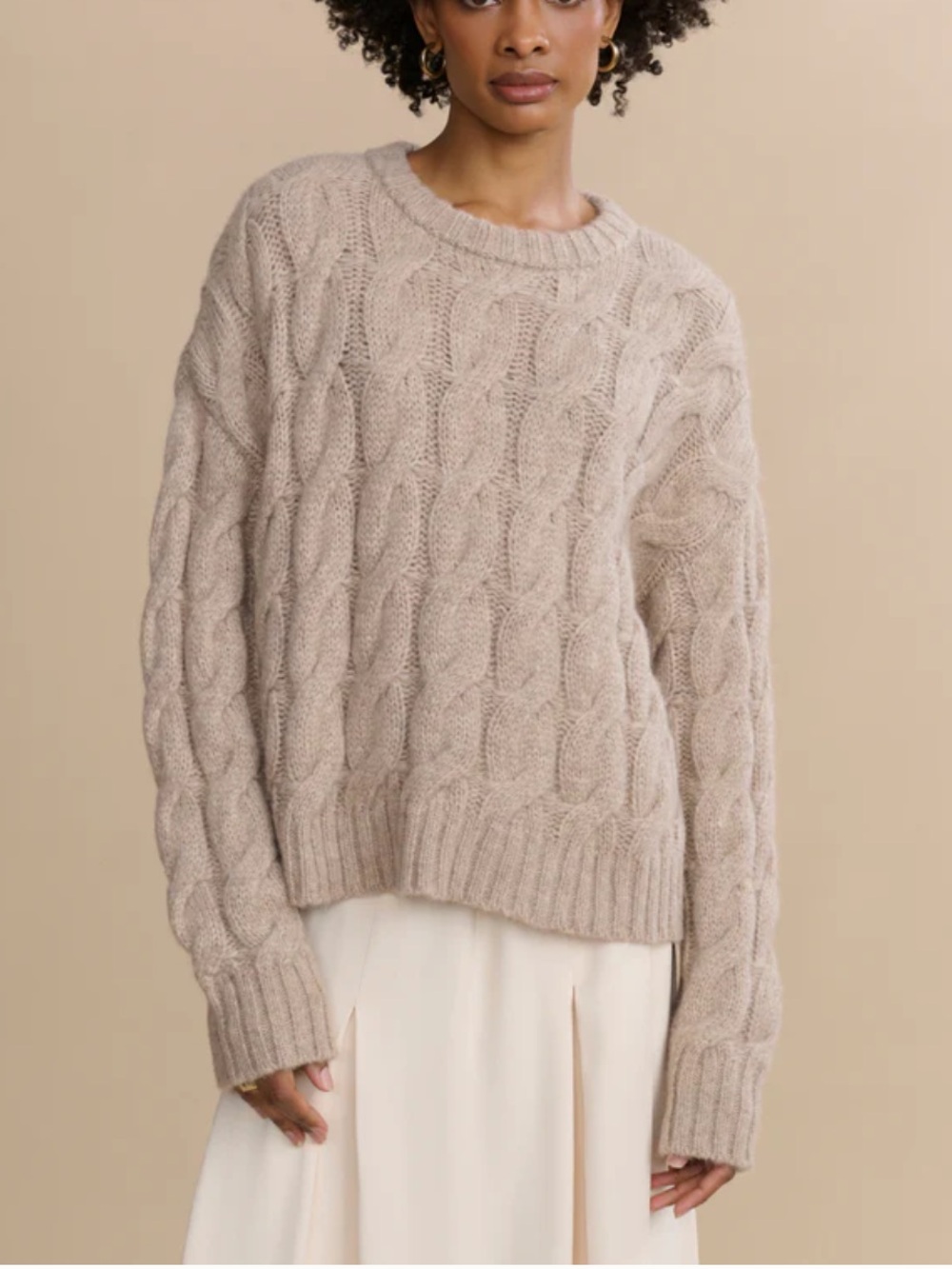 NWT Jenni Kayne Serena Cableknit Crew Sweater Sz Medium Oatmeal